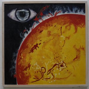 the sun is a painting showing light, obscurity, an eye in reflection