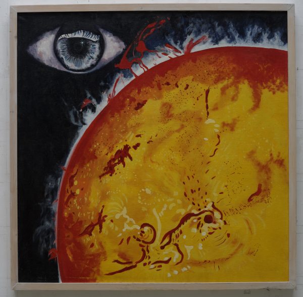 the sun is a painting showing light, obscurity, an eye in reflection