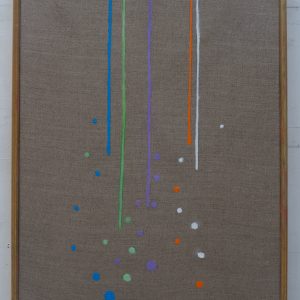 colored lines and dots on unpainted linen