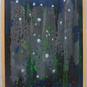 whit and green bubbles on a black background